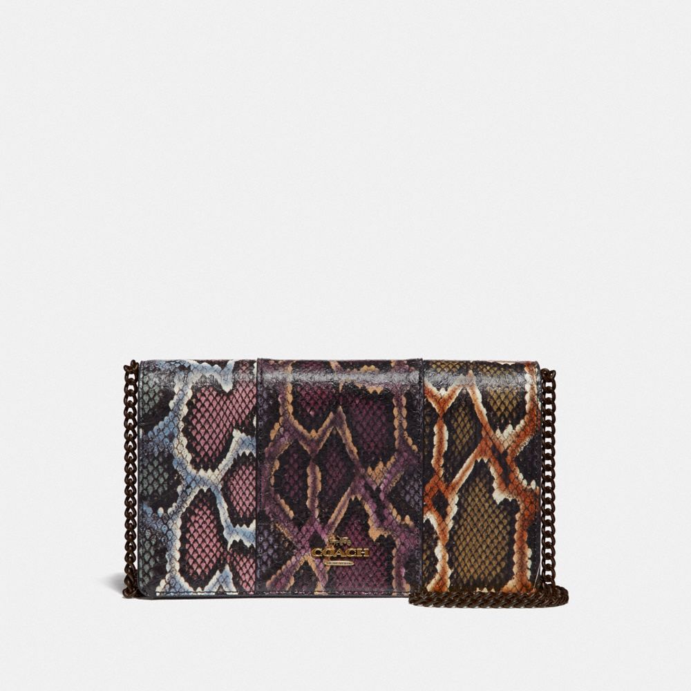 CALLIE FOLDOVER CHAIN CLUTCH IN COLORBLOCK SNAKESKIN - MULTICOLOR/PEWTER - COACH 78060