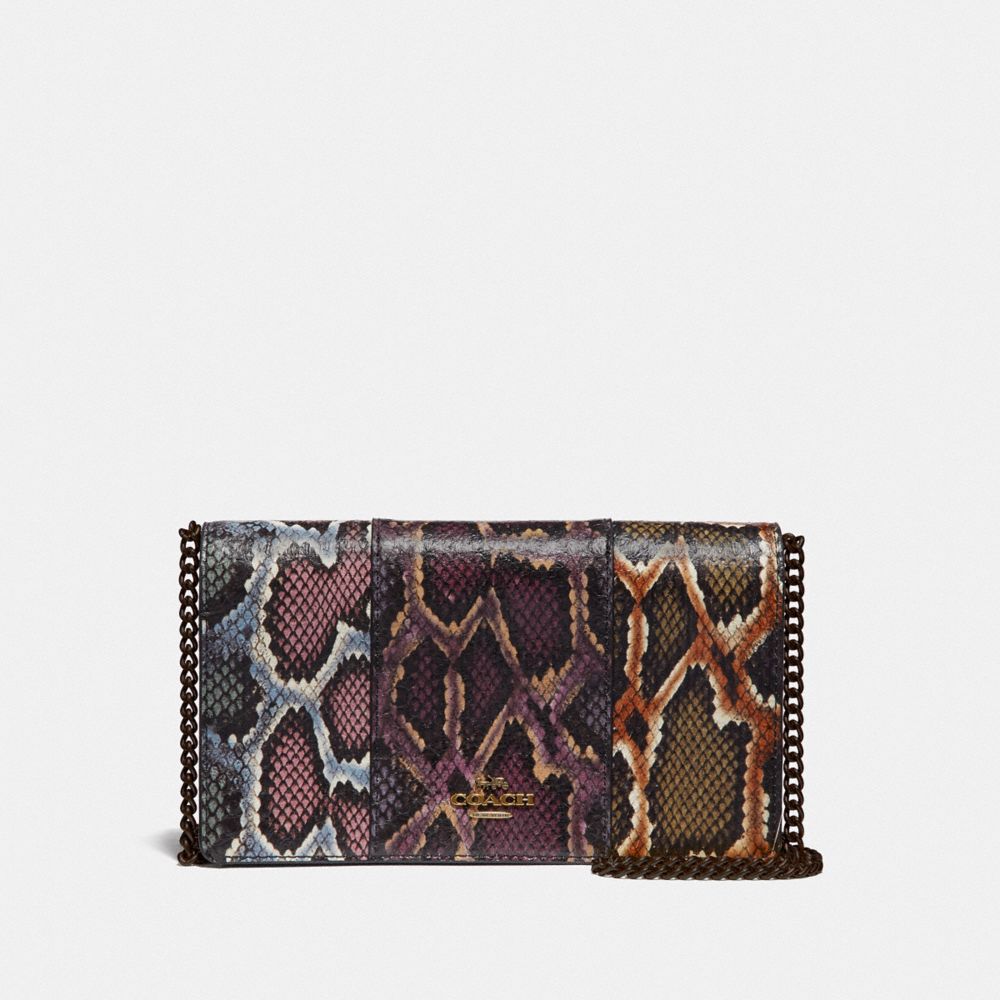 COACH 78060 CALLIE FOLDOVER CHAIN CLUTCH IN COLORBLOCK SNAKESKIN MULTICOLOR/PEWTER