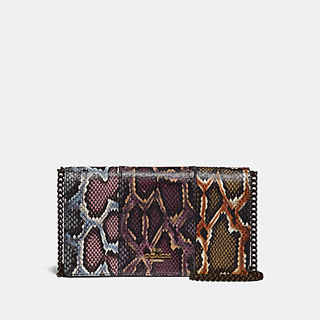 COACH 78060 CALLIE FOLDOVER CHAIN CLUTCH IN COLORBLOCK SNAKESKIN MULTICOLOR/PEWTER