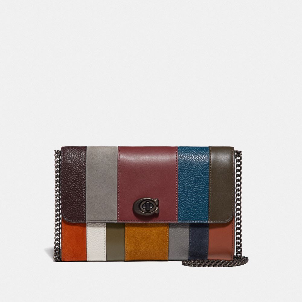 MARLOW TURNLOCK CHAIN CROSSBODY WITH PATCHWORK STRIPES - OXBLOOD MULTI/PEWTER - COACH 78061