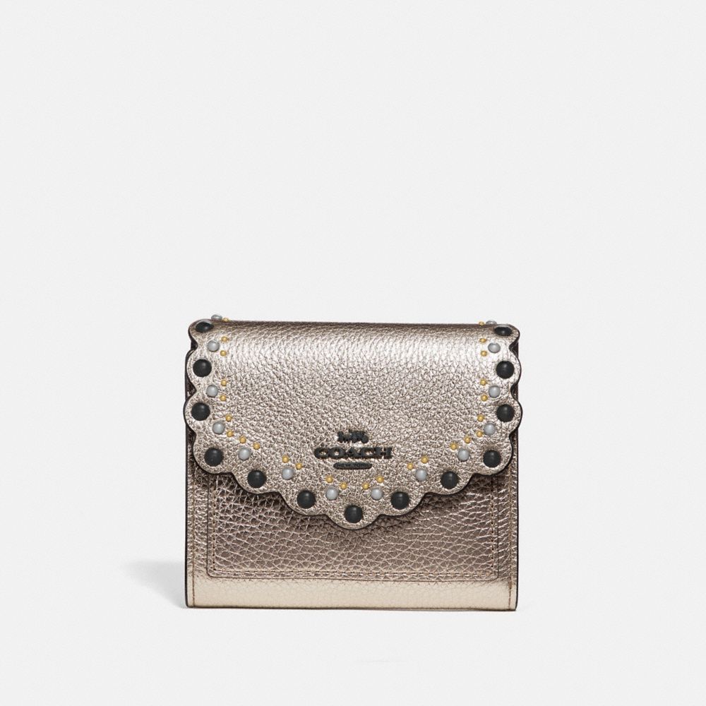 COACH 78109 SMALL WALLET WITH SCALLOP RIVETS GM/PLATINUM