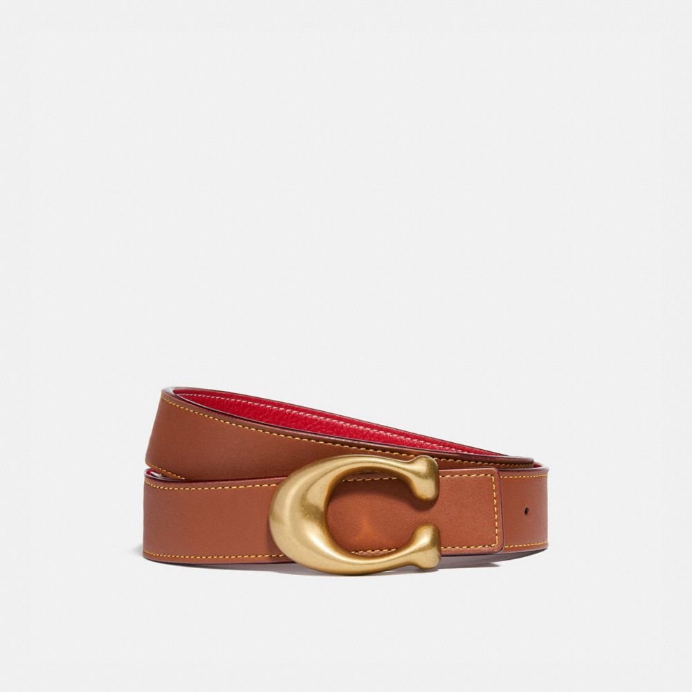 COACH 78175 Signature Buckle Reversible Belt, 32 Mm Brass/Red/1941 Saddle