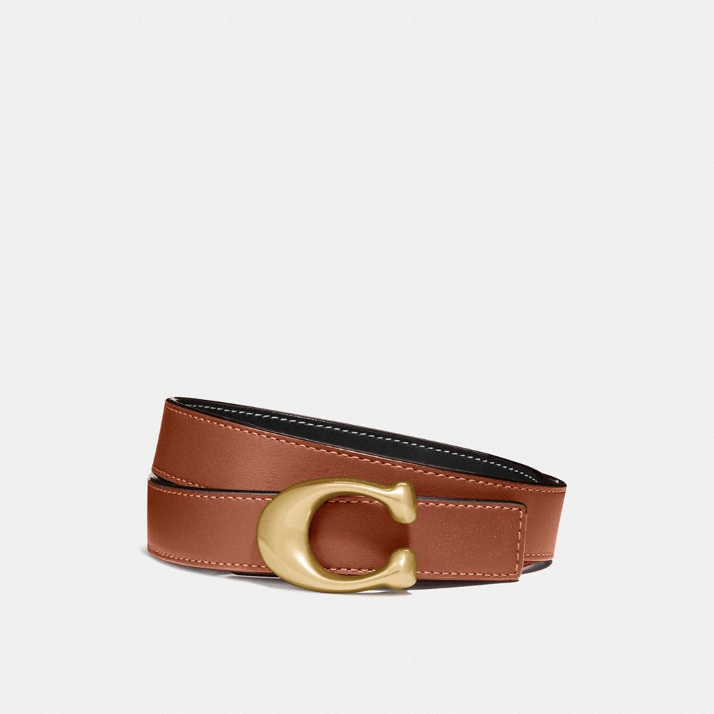 COACH 78176 Signature Buckle Reversible Belt, 25 Mm Brass/Black/1941 Saddle