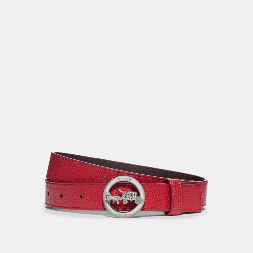 COACH 78181 Horse And Carriage Buckle Belt, 25mm SV/TRUE RED OXBLOOD