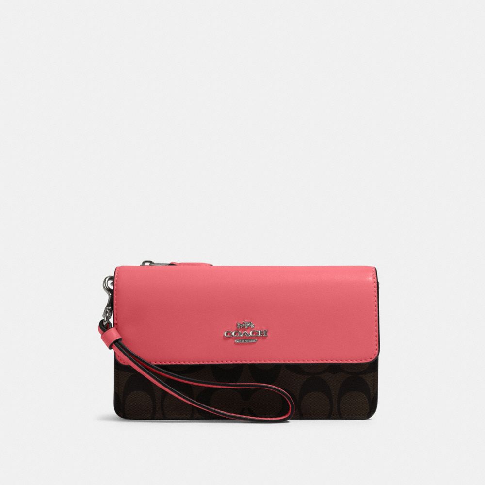 FOLDOVER WRISTLET IN SIGNATURE CANVAS - QB/BROWN PINK LEMONADE - COACH 78229