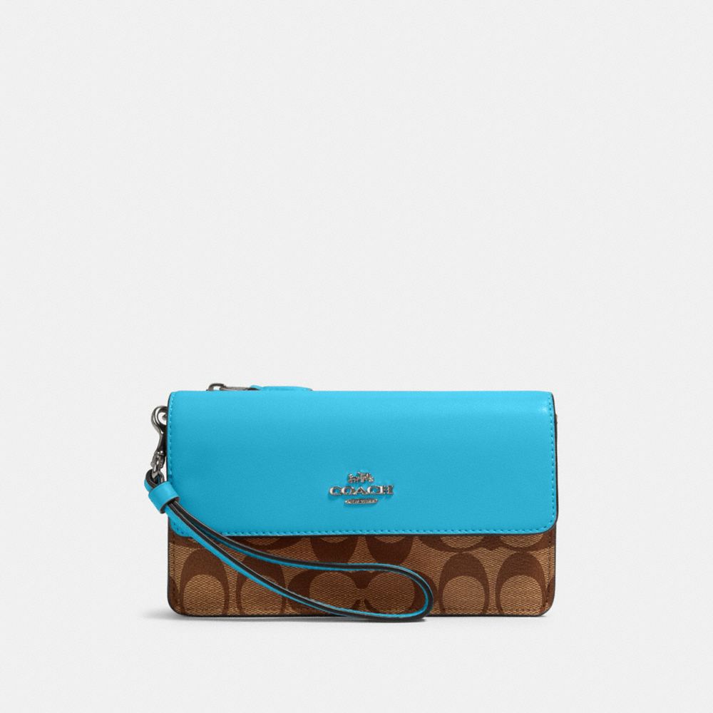 COACH FOLDOVER WRISTLET IN SIGNATURE CANVAS - SV/KHAKI/AQUA - 78229