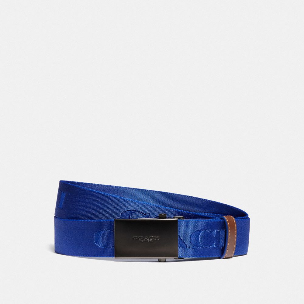 Plaque Buckle Belt With Coach Print, 35 Mm - 78337 - SPORT BLUE/SADDLE