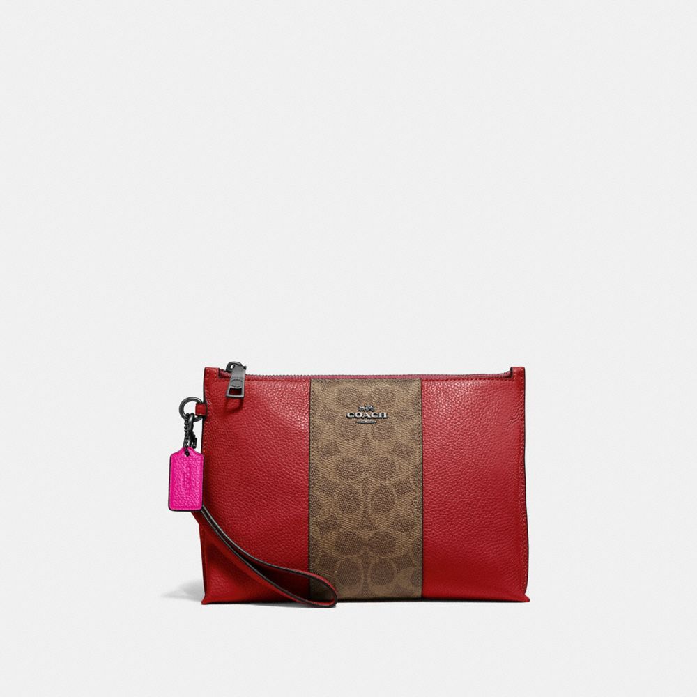CHARLIE POUCH WITH SIGNATURE CANVAS BLOCKING - V5/TAN RED APPLE - COACH 78372