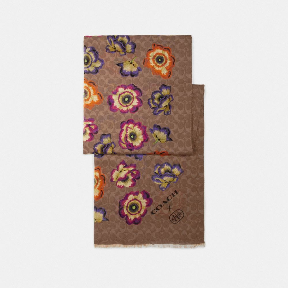 OBLONG SCARF WITH KAFFE FASSETT PRINT - 78376 - TAN/ORANGE