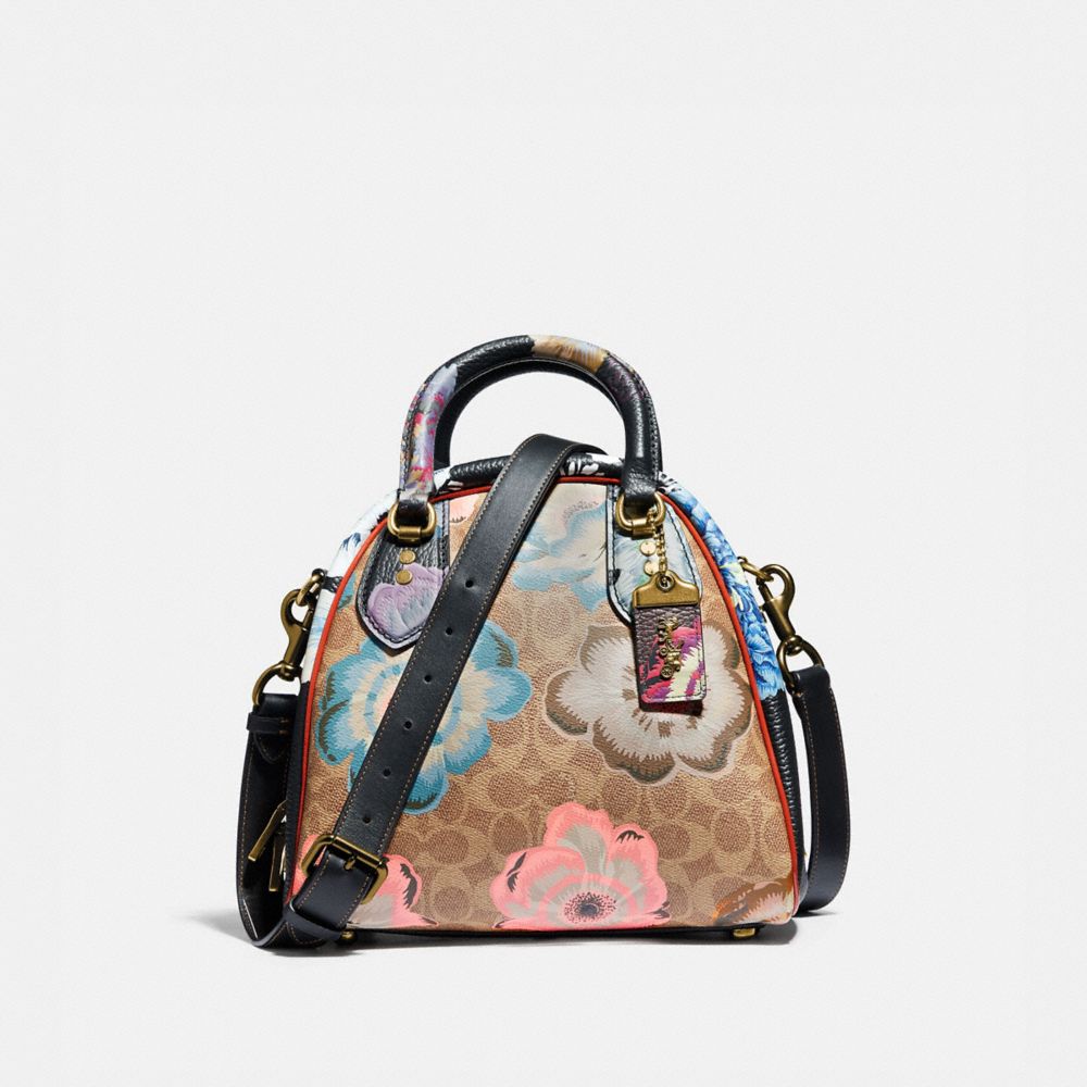 MARLEIGH SATCHEL IN SIGNATURE CANVAS WITH KAFFE FASSETT PRINT - 78458 - B4/TAN PINK MULTI