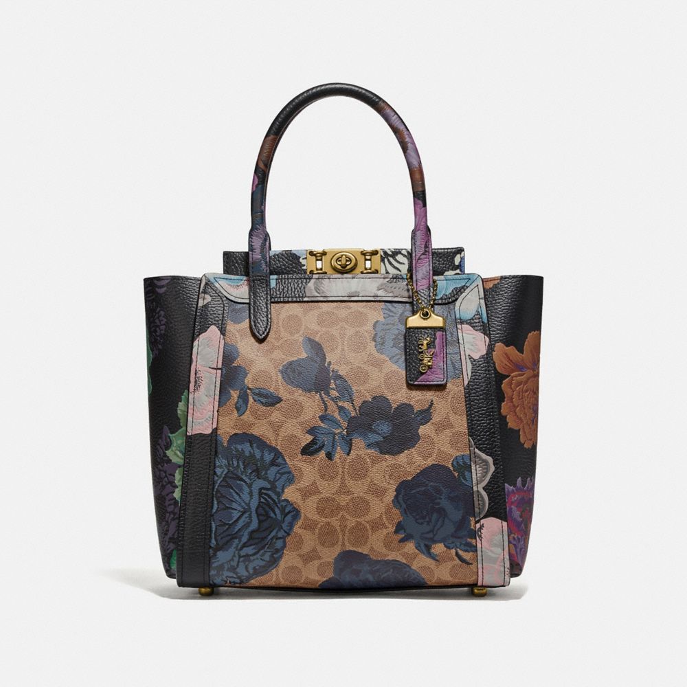 COACH 78460 Troupe Tote In Signature Canvas With Kaffe Fassett Print TAN BLUE MULTI/BRASS