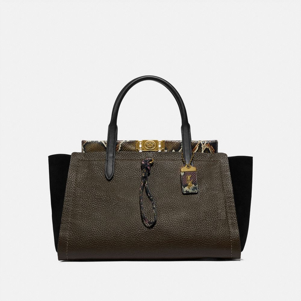 COACH TROUPE CARRYALL 35 IN COLORBLOCK WITH SNAKESKIN DETAIL - ARMY GREEN MULTI/BRASS - 78485