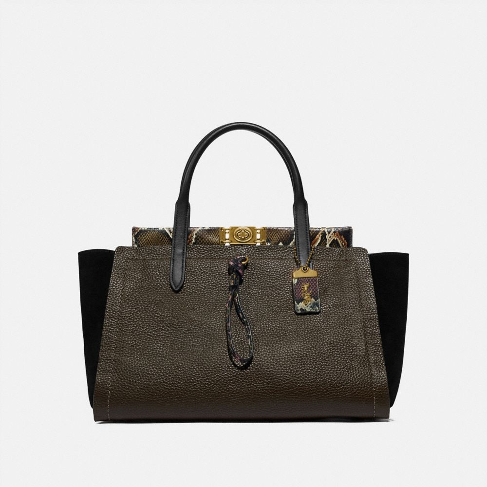 COACH 78485 TROUPE CARRYALL 35 IN COLORBLOCK WITH SNAKESKIN DETAIL ARMY GREEN MULTI/BRASS