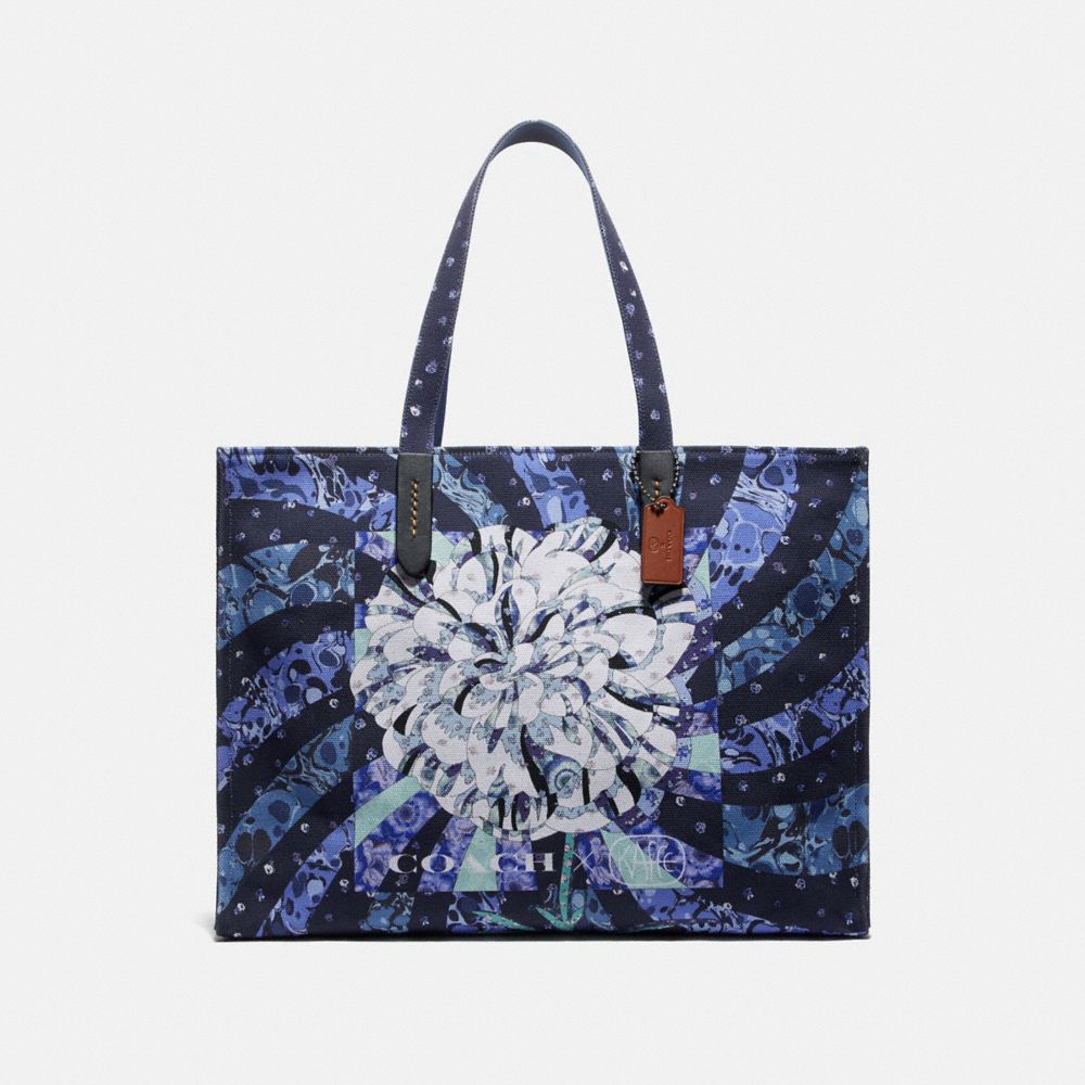 COACH 78511 TOTE 42 WITH KAFFE FASSETT PRINT BLUE/PEWTER