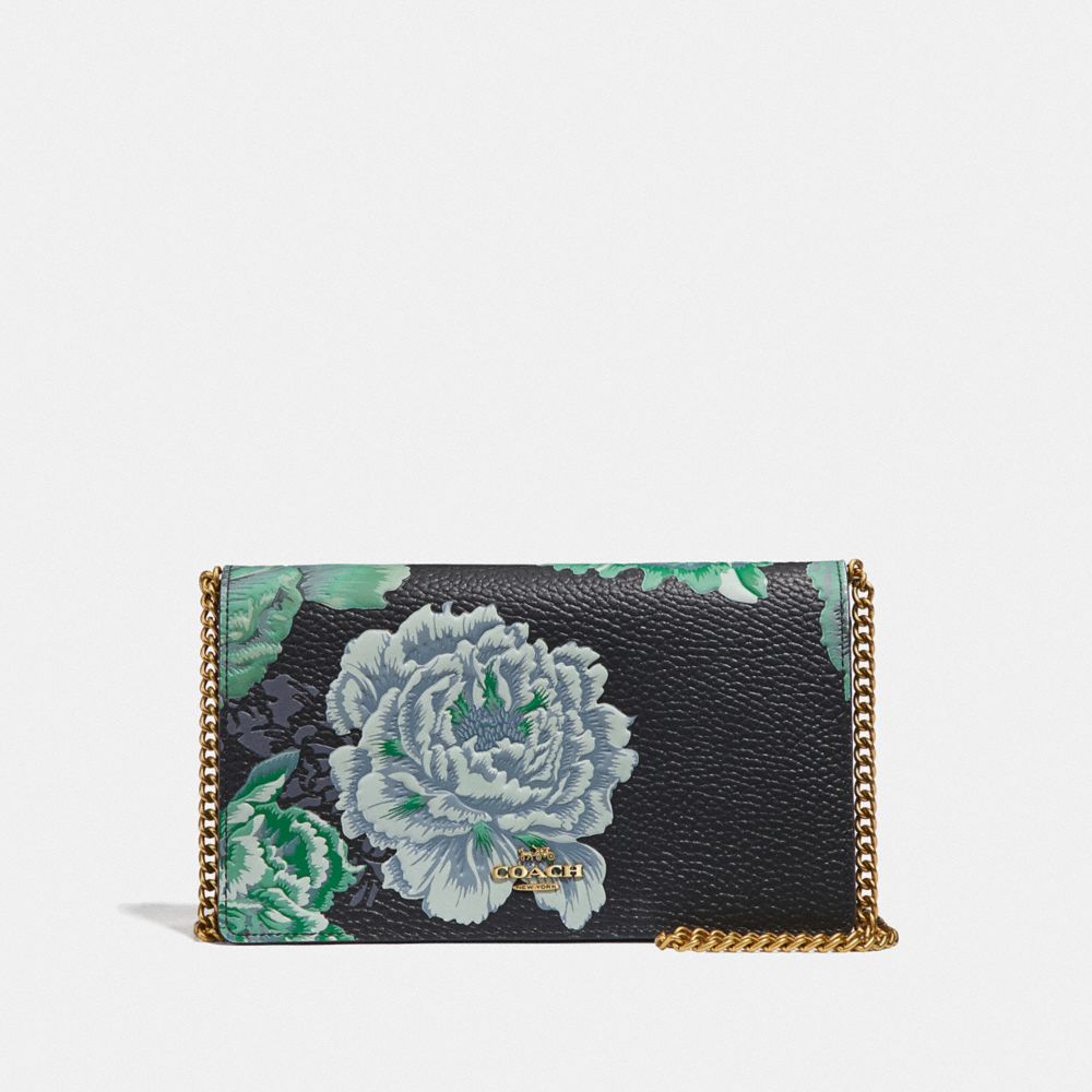 CALLIE FOLDOVER CHAIN CLUTCH WITH KAFFE FASSETT PRINT - B4/GREEN MULTI - COACH 78559