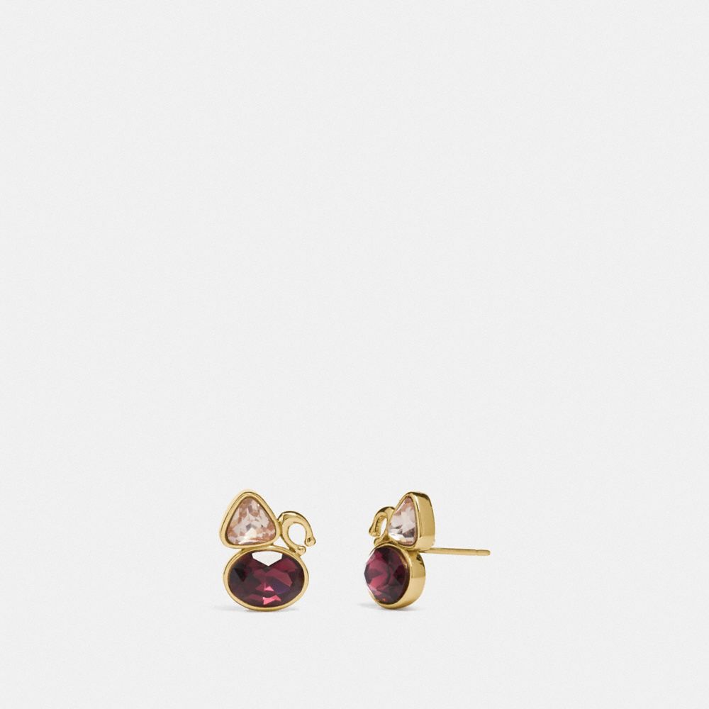 COACH 78599 SIGNATURE CRYSTAL CLUSTER STUD EARRINGS GOLD/RED