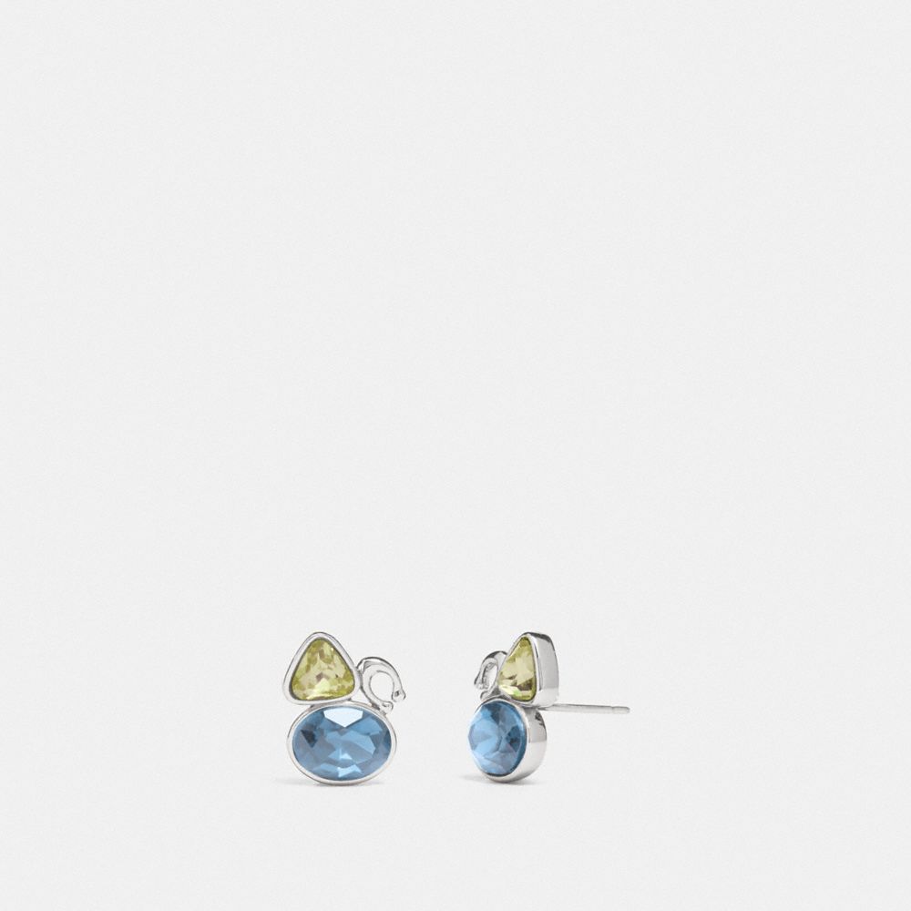 COACH SIGNATURE CRYSTAL CLUSTER STUD EARRINGS - SILVER/BLUE - 78599