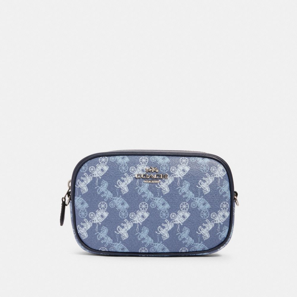 CONVERTIBLE BELT BAG WITH HORSE AND CARRIAGE PRINT - 78603 - SV/INDIGO PALE BLUE MULTI