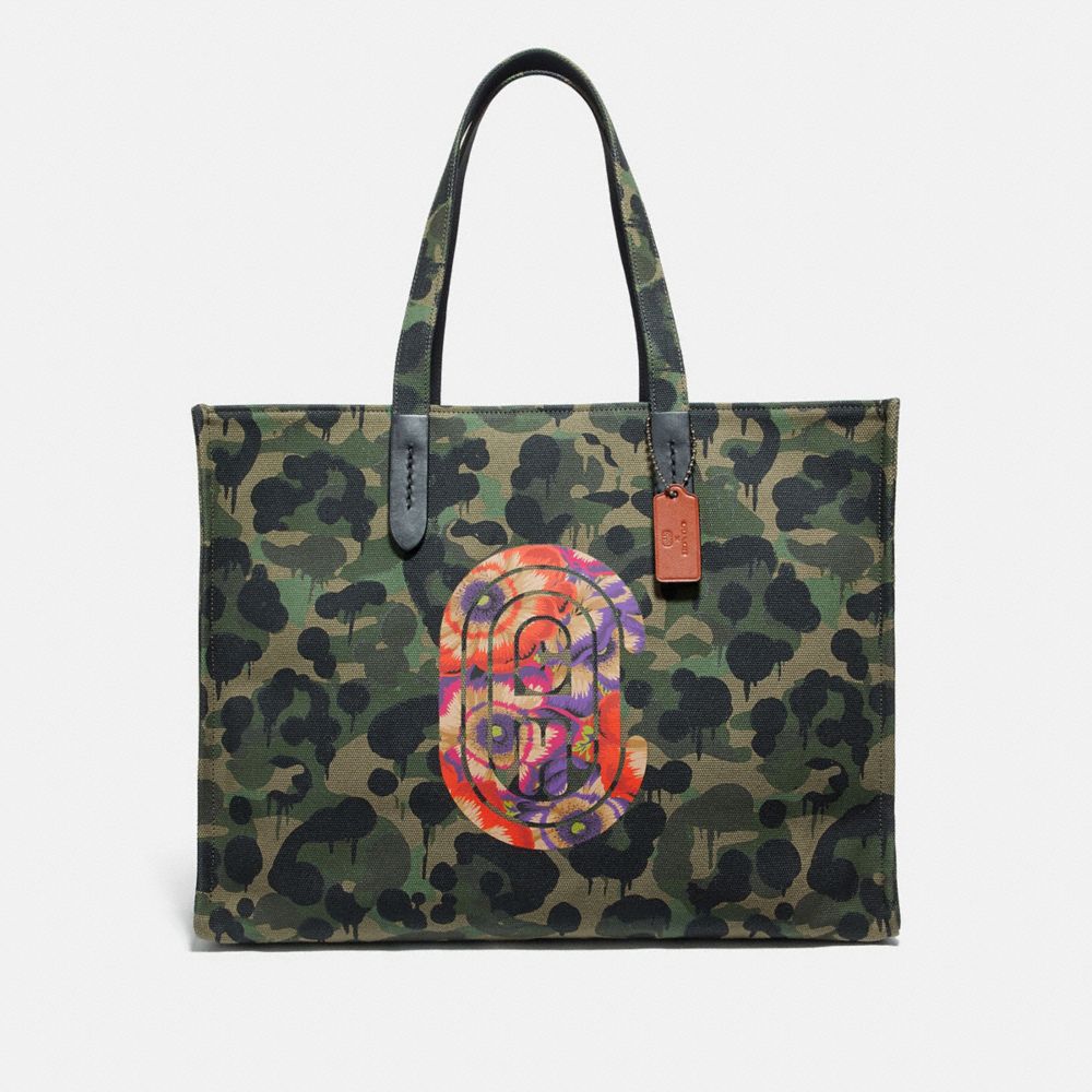 TOTE 42 WITH WILD BEAST PRINT AND KAFFE FASSETT COACH PATCH - 78623 - JI/MILITARY WILD BEAST