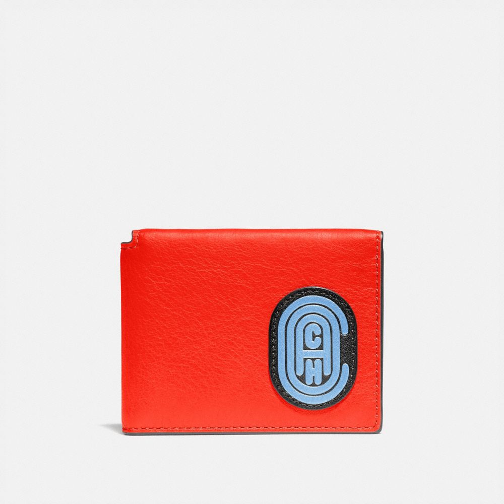 COACH 78624 Trifold Card Wallet In Colorblock With Coach Patch RED ORANGE MULTI