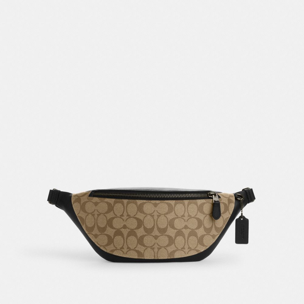 COACH 78777 Warren Belt Bag In Signature Canvas Gunmetal/Khaki/Black