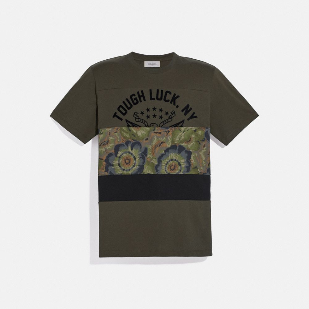 COACH 78880 Tough Luck Patchwork T-shirt With Kaffe Fassett Print OLIVE