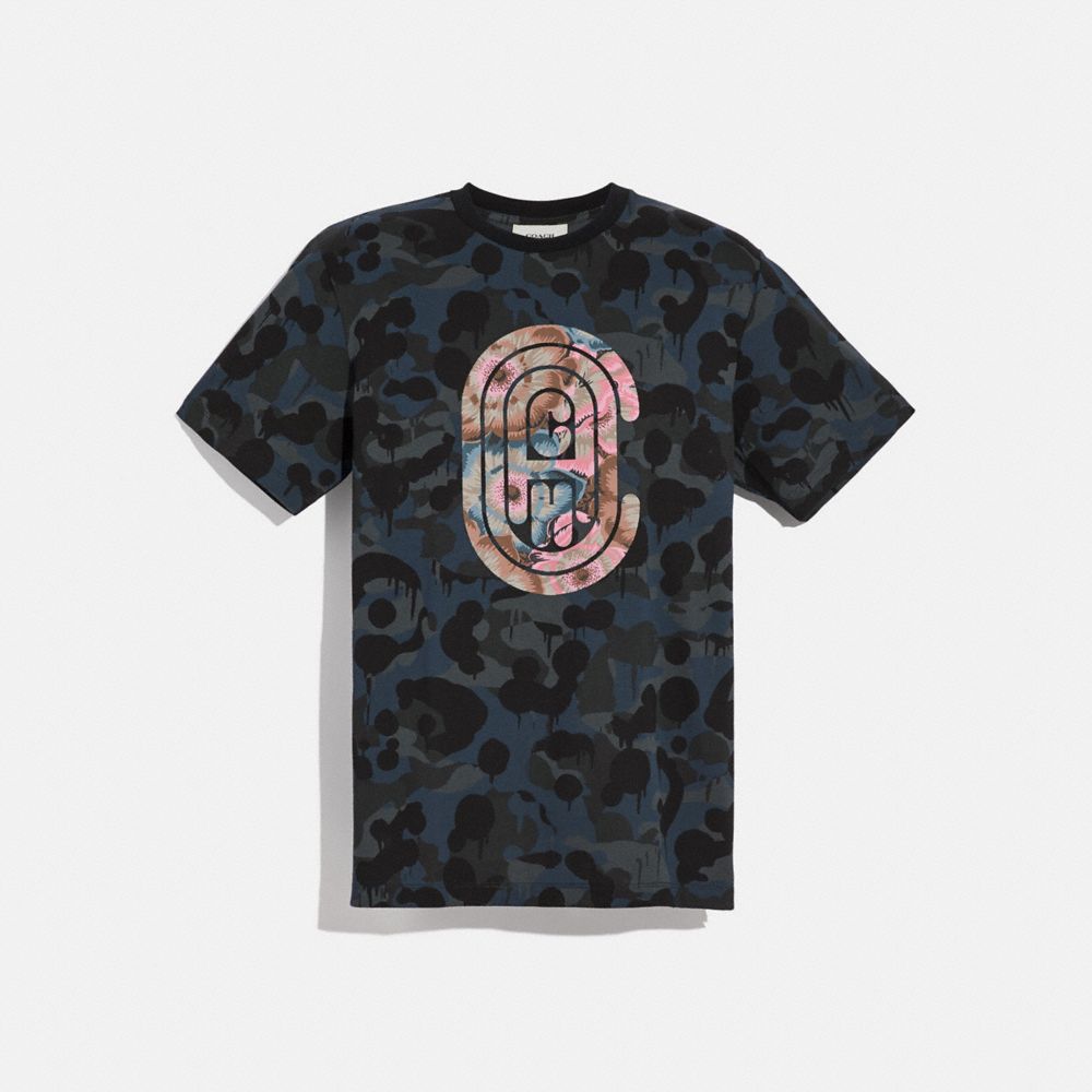 COACH WILD BEAST COACH T-SHIRT WITH KAFFE FASSETT PRINT - BLUE MULTI - 78885