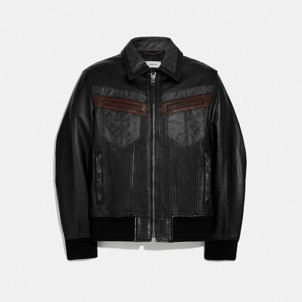 COACH SIGNATURE LEATHER JACKET - BLACK - 78890