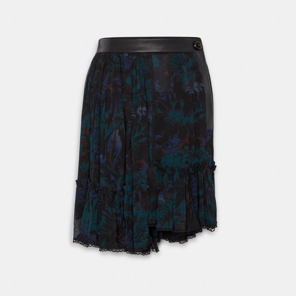 RUFFLE SKIRT WITH KAFFE FASSETT PRINT - NAVY/TEAL - COACH 78909