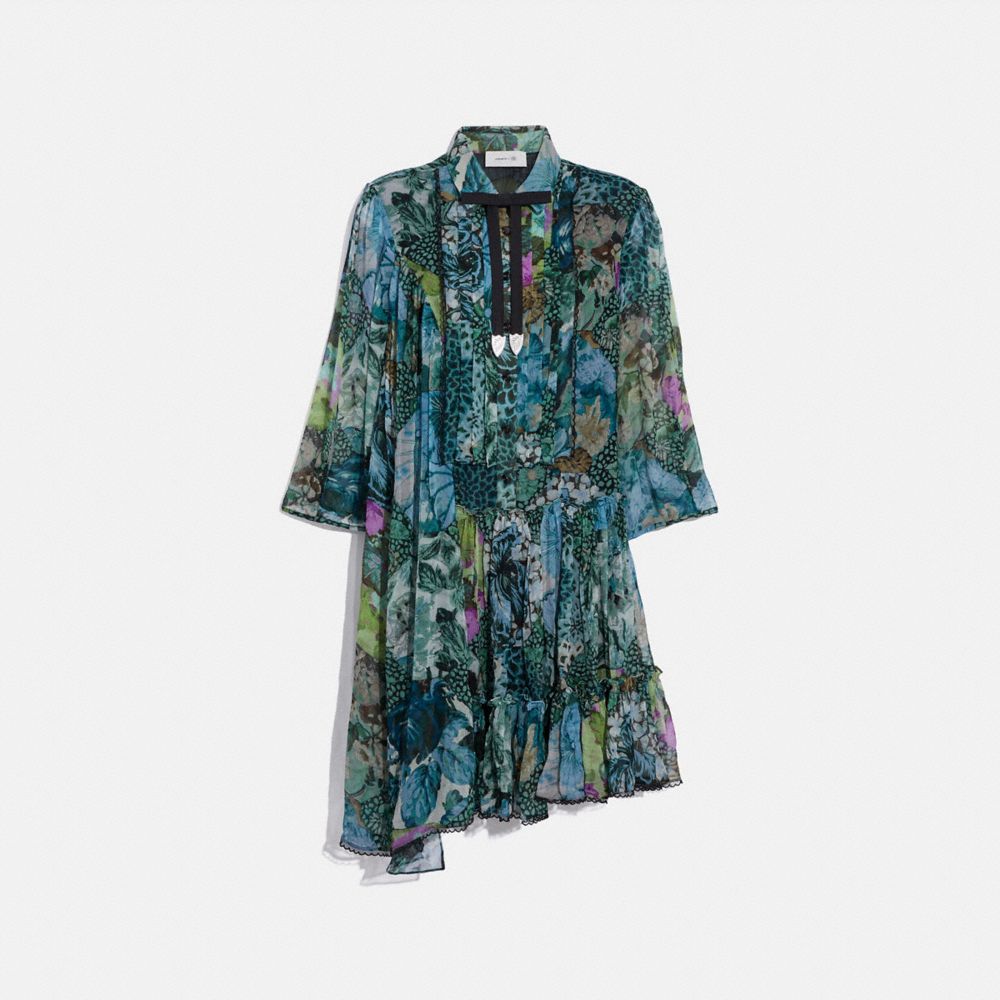 COACH 78910 Asymmetrical Dress With Kaffe Fassett Print BLUE GREEN