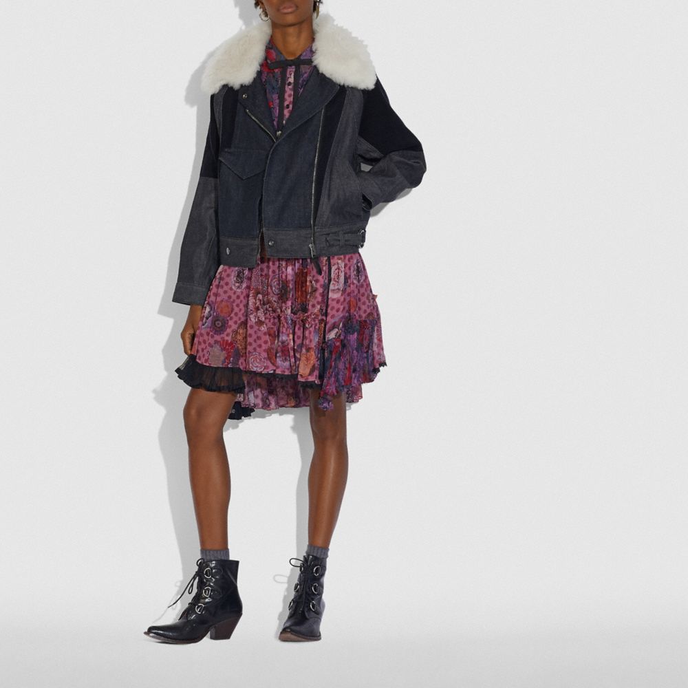 DENIM JACKET WITH SHEARLING COLLAR