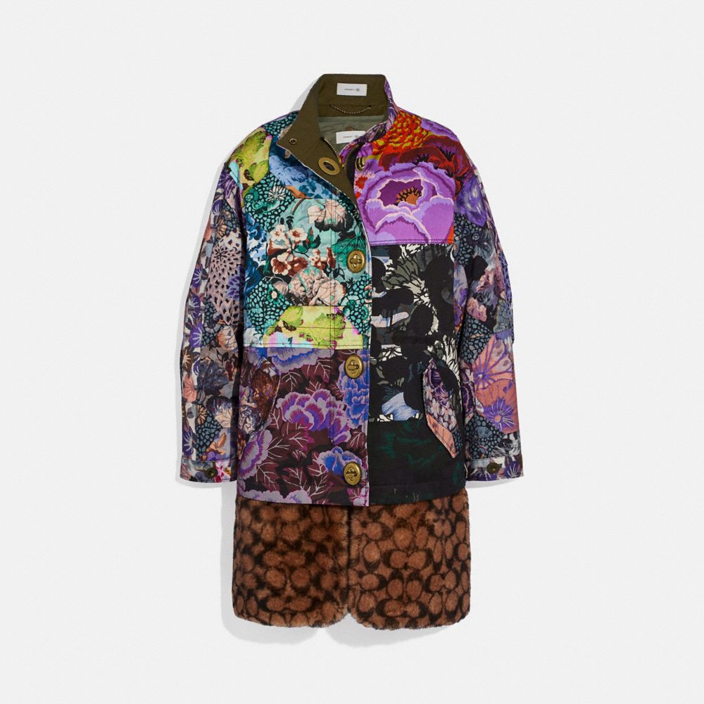 COACH PATCHWORK PARKA WITH KAFFE FASSETT PRINT AND REMOVABLE SIGNATURE SHEARLING LINER - MULTI - 79003
