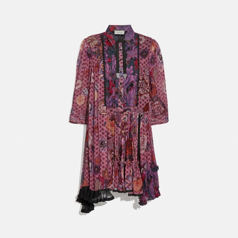 COACH 79004 ASYMMETRICAL DRESS WITH KAFFE FASSETT PRINT PURPLE/RED