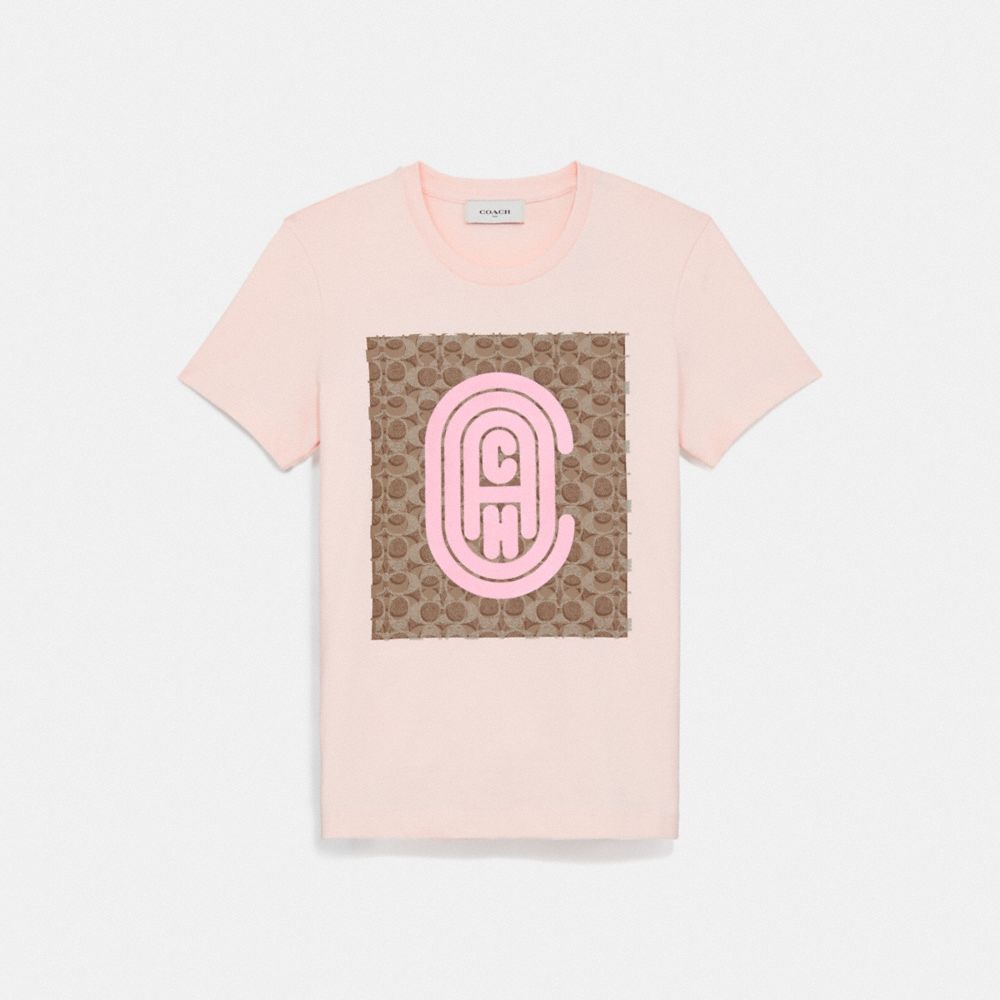 COACH FITTED RETRO SIGNATURE T-SHIRT - PINK - 79013