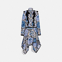 PLEATED DRESS WITH KAFFE FASSETT PRINT - BLACK/BLUE - COACH 79072