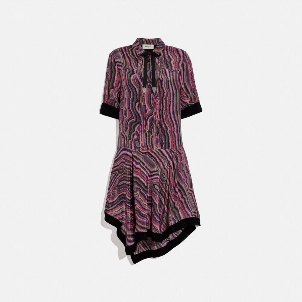 SHIRT DRESS WITH KAFFE FASSETT PRINT - WINE/PINK - COACH 79105