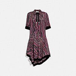 SHIRT DRESS WITH KAFFE FASSETT PRINT - WINE/PINK - COACH 79105