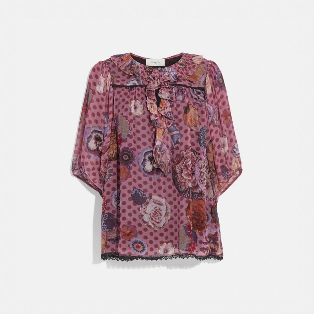 COACH SHORT SLEEVE BLOUSE WITH KAFFE FASSETT PRINT - PINK/ORANGE - 79111