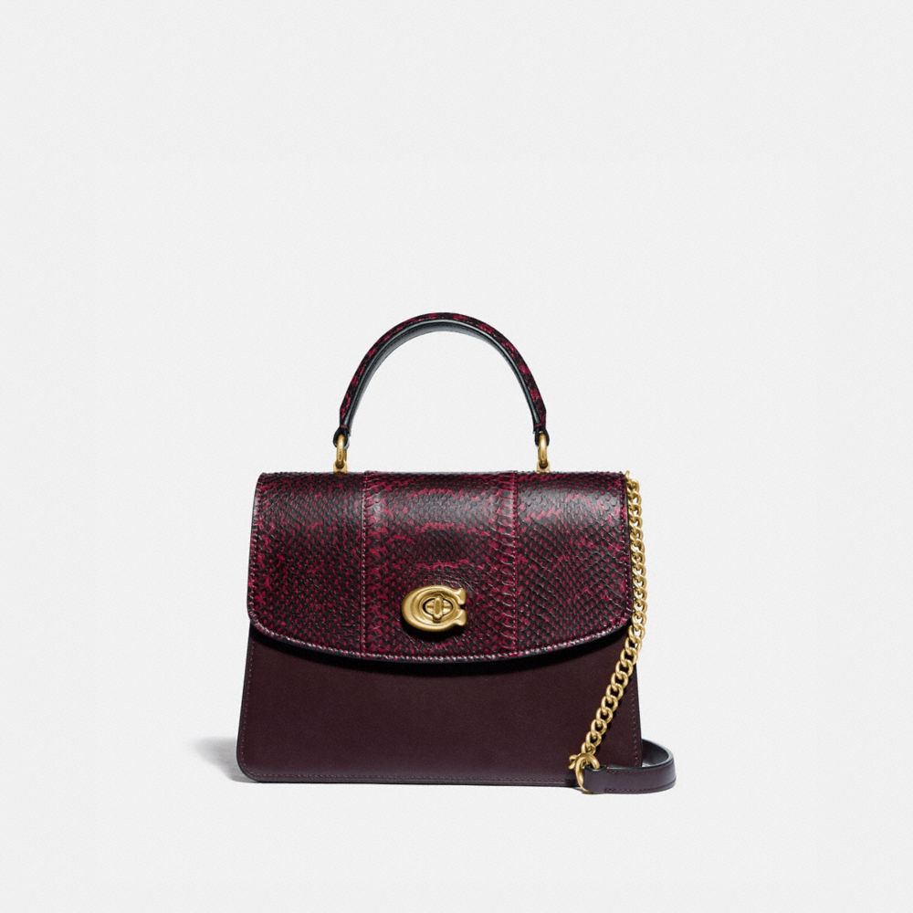 COACH 79282 PARKER TOP HANDLE IN BLOCKED SNAKESKIN BRASS/DEEP-RED