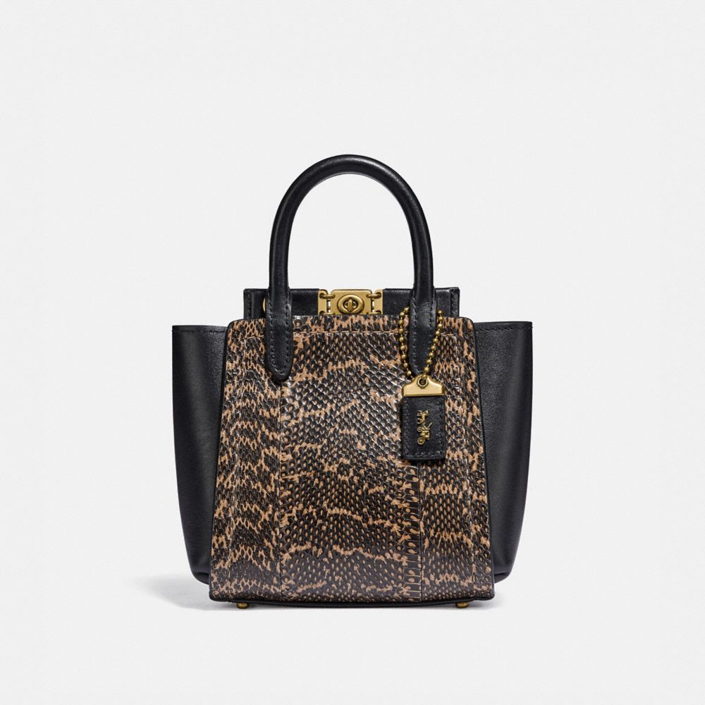 TROUPE TOTE 16 IN SNAKESKIN - BRASS/BLACK - COACH 79295