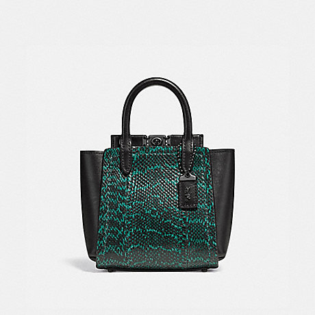 COACH 79295 TROUPE TOTE 16 IN SNAKESKIN PEWTER/PINE-GREEN