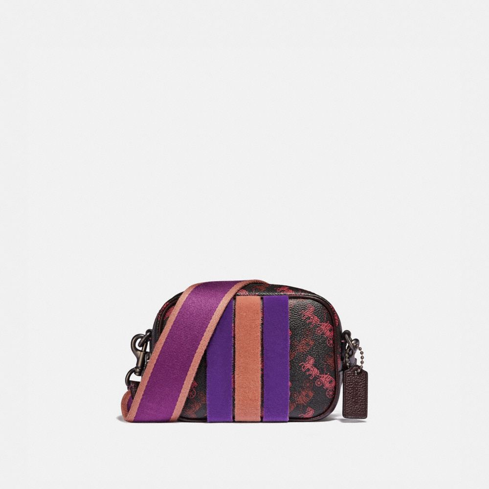 COACH 79368 CAMERA BAG 16 WITH HORSE AND CARRIAGE PRINT AND VARSITY STRIPE V5/BLACK OXBLOOD