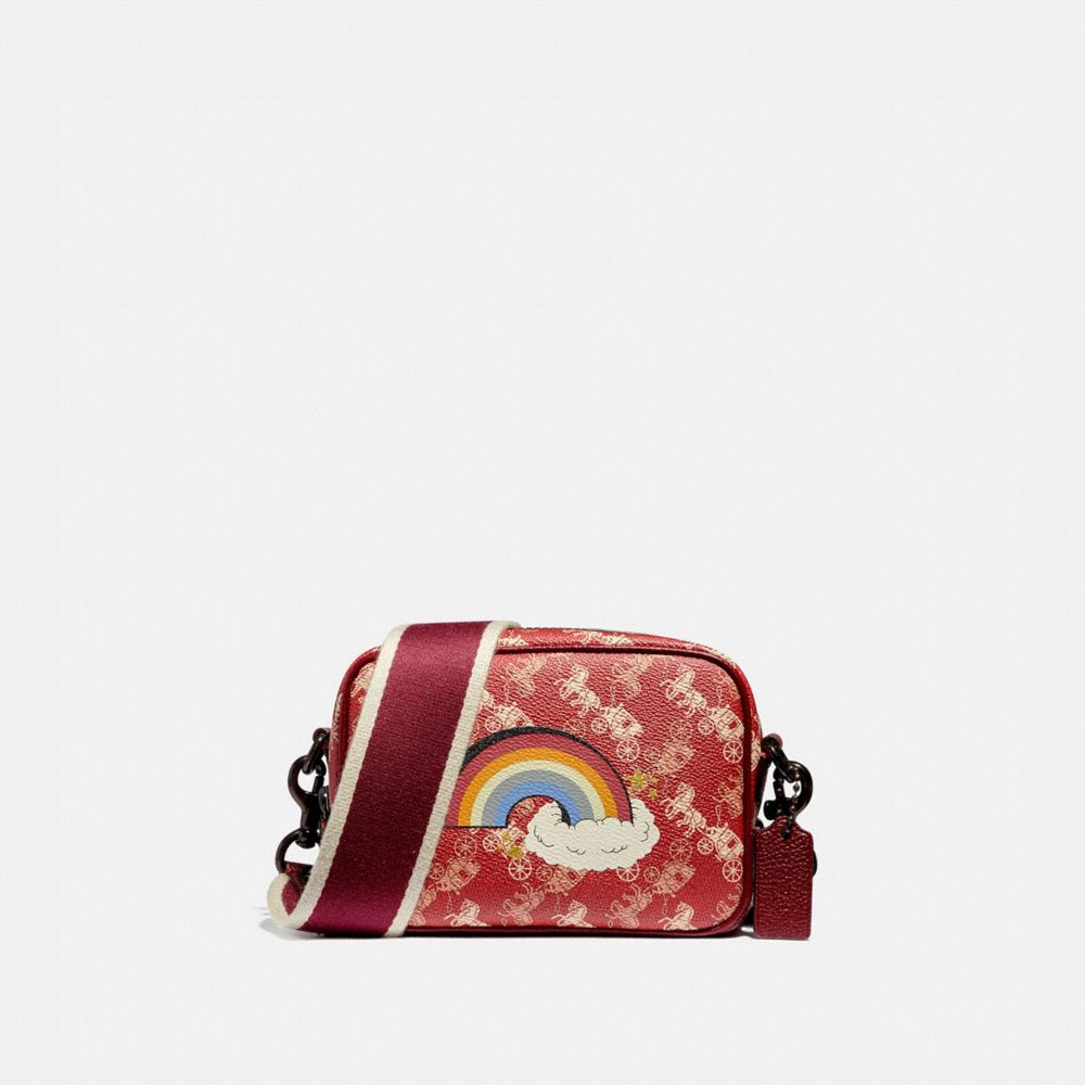 COACH 79369 Camera Bag 16 With Horse And Carriage Print And Rainbow V5/RED DEEP RED