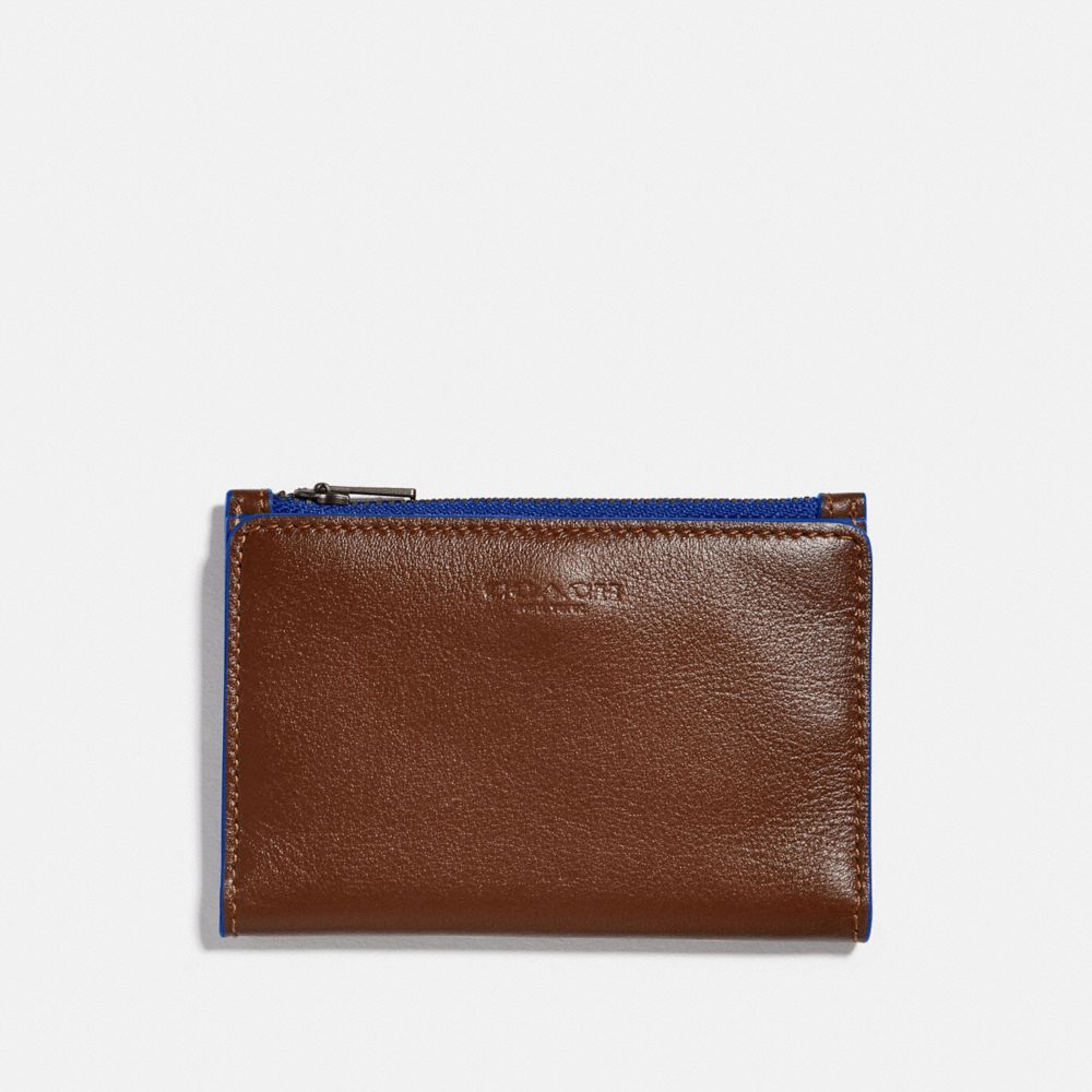 COACH BIFOLD ZIP CARD CASE - SADDLE/SPORT BLUE - 79382