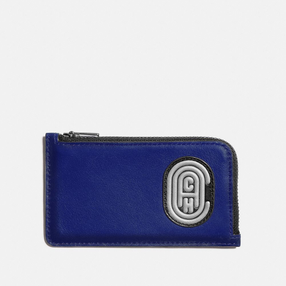 COACH 79385 L-ZIP CARD CASE WITH REFLECTIVE COACH PATCH SPORT BLUE/SILVER