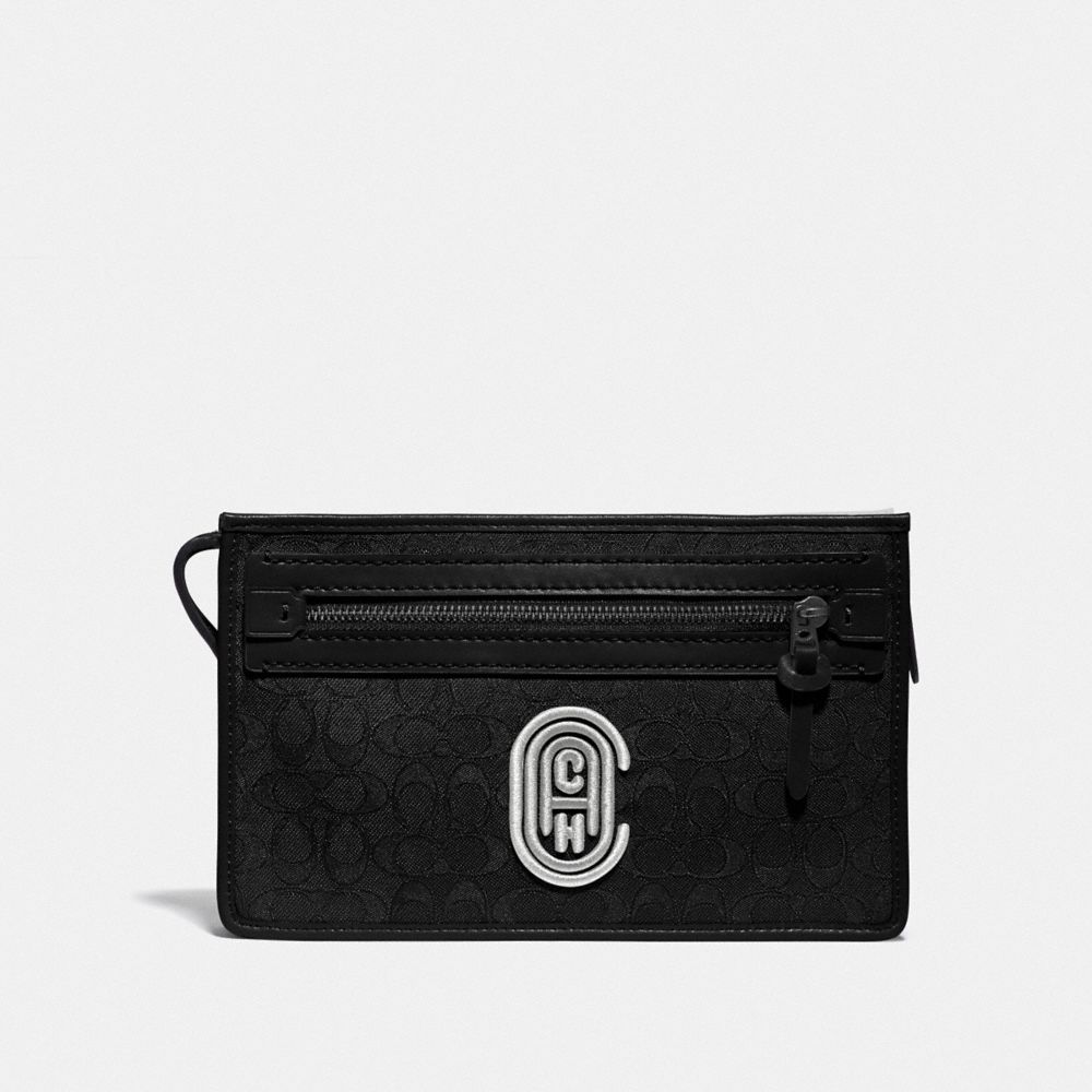 COACH 79390 RIVINGTON CONVERTIBLE POUCH IN SIGNATURE JACQUARD WITH COACH PATCH BLACK/CHALK