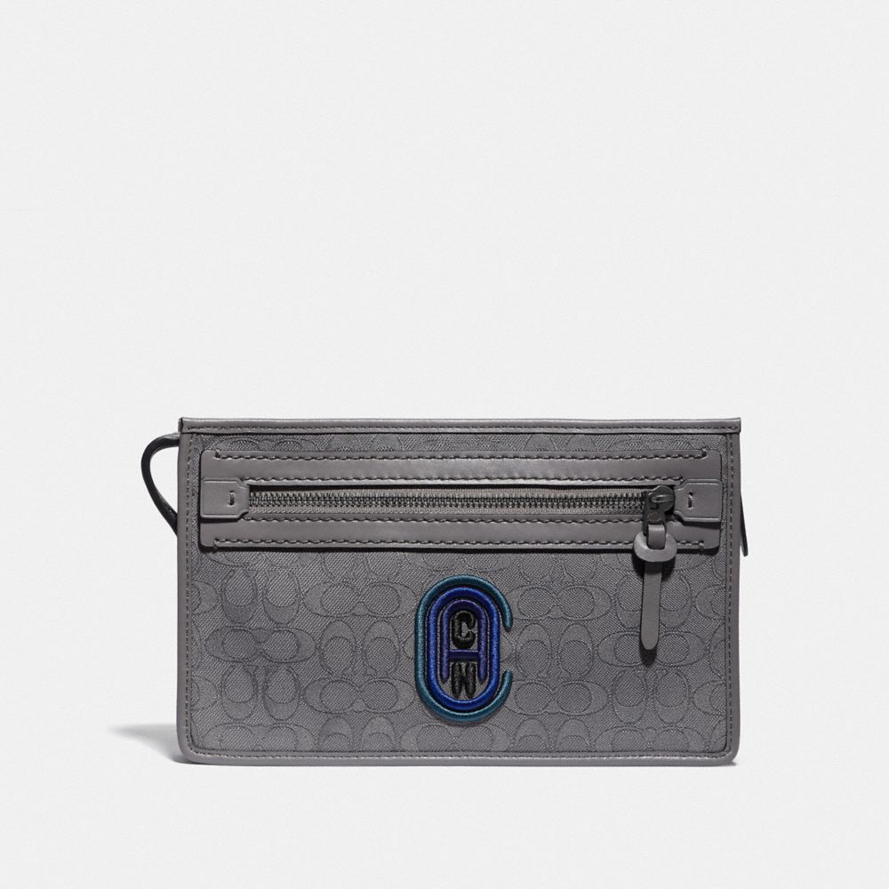 RIVINGTON CONVERTIBLE POUCH IN SIGNATURE JACQUARD WITH COACH PATCH - 79390 - HEATHER GREY/BLUE OMBRE