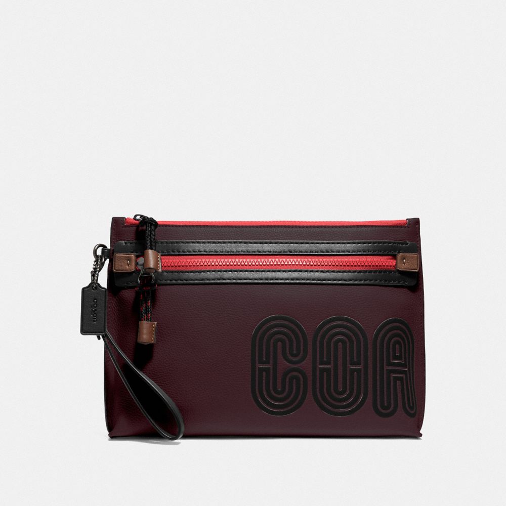 ACADEMY POUCH WITH COACH PRINT - 79407 - OXBLOOD/RACING ORANGE