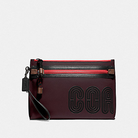 COACH ACADEMY POUCH WITH COACH PRINT - OXBLOOD/RACING ORANGE - 79407