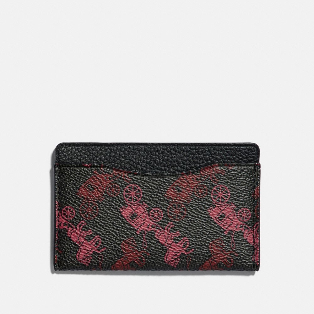 COACH 79414 - SMALL CARD CASE WITH HORSE AND CARRIAGE PRINT BLACK/RED